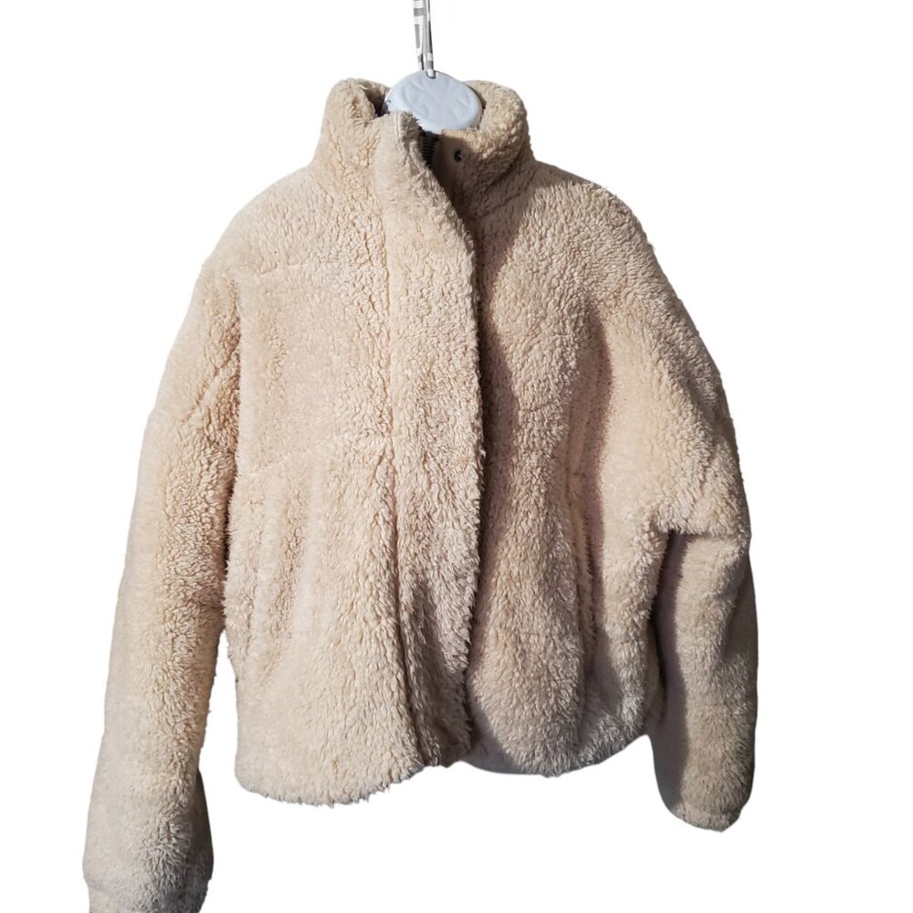 Free People Cropped Fleece Teddy Puffer Jacket Cream Ivory Small